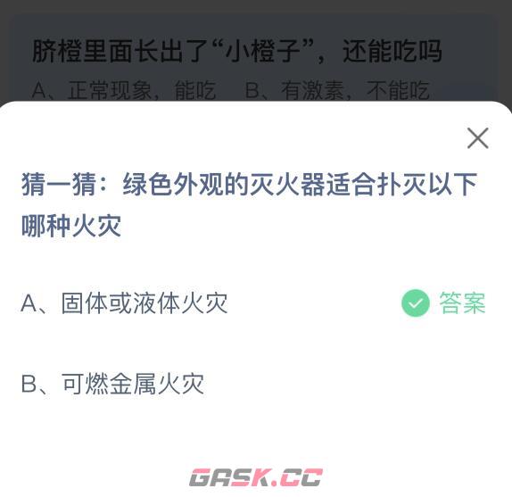 猜一猜绿色外观的灭火器适合扑灭以下哪种火灾-第2张-手游攻略-GASK