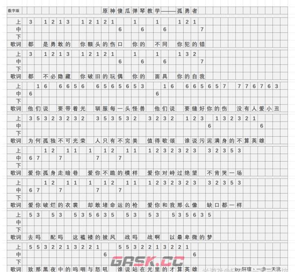《原神》孤勇者琴谱简谱图片分享-第2张-手游攻略-GASK