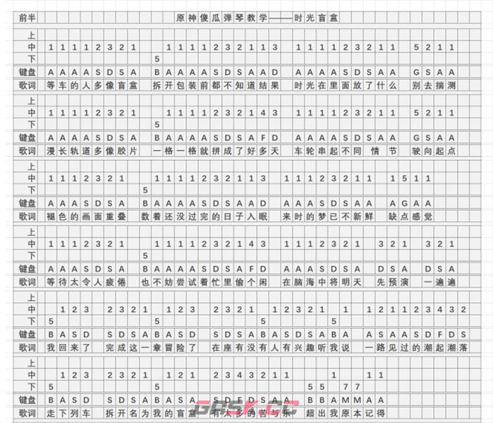 《原神》时光盲盒琴谱简谱图片分享-第2张-手游攻略-GASK