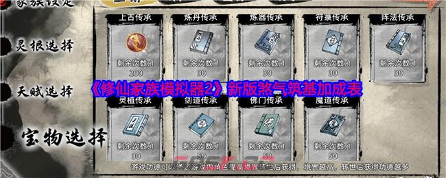 《修仙家族模拟器2》新版煞气筑基加成表