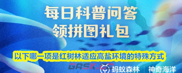 以下哪一项是红树林适应高盐环境的特殊方式