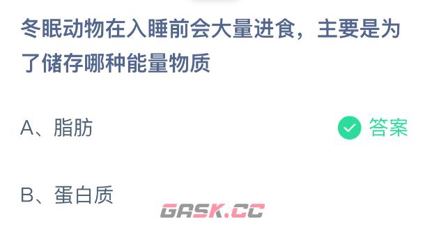 冬眠动物在入睡前会大量进食，主要是为了储存哪种能量物质-第2张-手游攻略-GASK
